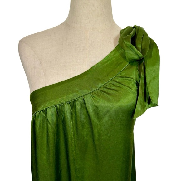 Free People Soa Tie One Shoulder Silky Maxi Dress Gown in Emerald Green - Picture 5 of 11